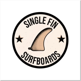 Single Fin Surfboards vintage surf badge Posters and Art